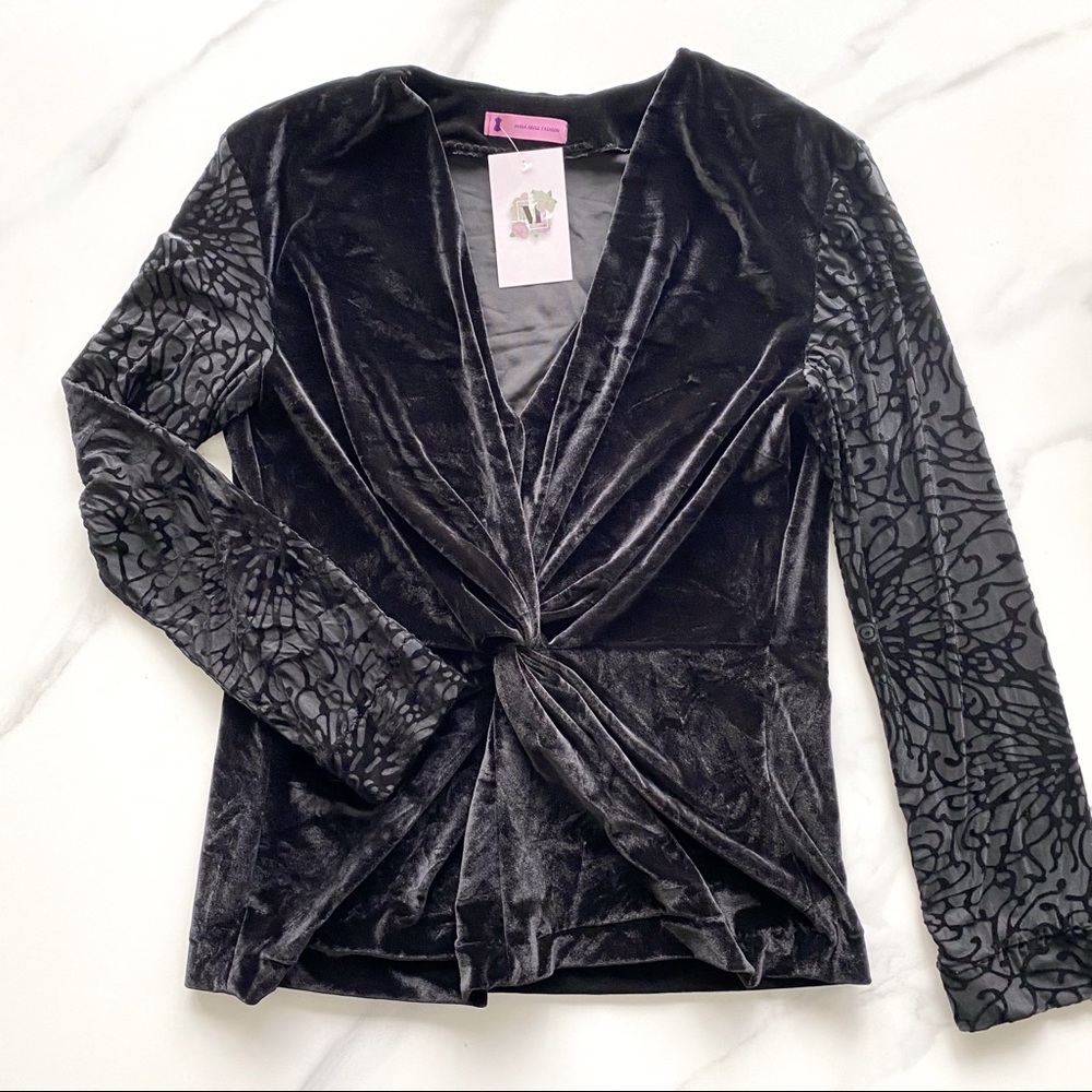 NEW Brand new black velvet twist detail blouse